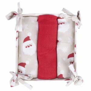 SET 3 STROFINACCI NATALIZI IN COTONE CON CESTINO, XMAS