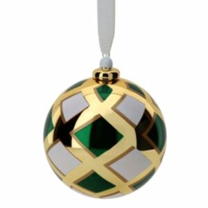 SFERA VETRO BOREALE RHOMBUS DIA.10CM VERDE/ORO C/GANCIO