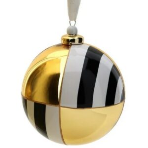 SFERA VETRO BOREALE QUARTERS DIA.10CM BIANCO/NERO/ORO C/GANCIO