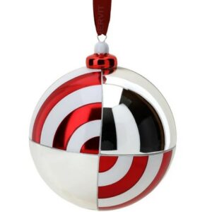 SFERA VETRO BOREALE QUARTERS DIA.10CM BIANCO/ROSSO/ARGENTO C/GANCIO