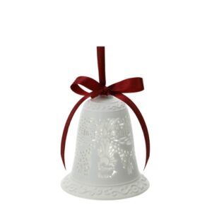 CAMPANA PORC.TRAF.BIANCA BISCUIT 10CM NATIVITA', NASTRO RASO ROSSO