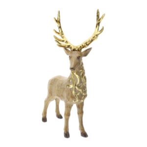 CERVO RESINA LEGNO/ORO 25XH44CM IN PIEDI