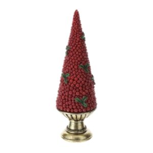 ALBERO CONO RESINA BACCHE ROSSE 34CM BASE ORO DIPINTO A MANO