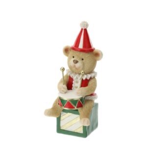 ORSETTO RESINA SEDUTO C/TAMBURO 20CM DIPINTO A MANO