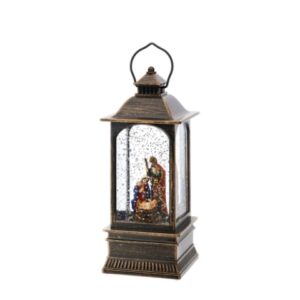 LANTERNA NATIVITA' ACQUA/NEVE 8X8X20CM BRONZO C/LUCE LED A BATTERIA