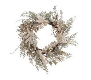 CORONA C/CIPRESSO GHIACCIATO E PERLE ORO CM60