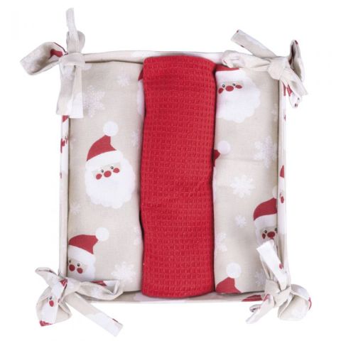 SET 3 STROFINACCI NATALIZI IN COTONE CON CESTINO, XMAS