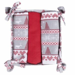 SET 3 STROFINACCI NATALIZI IN COTONE CON CESTINO, XMAS