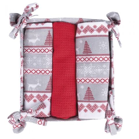 SET 3 STROFINACCI NATALIZI IN COTONE CON CESTINO, XMAS