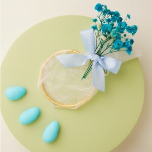 PORTA CONFETTI AZZURRO CON FIORI