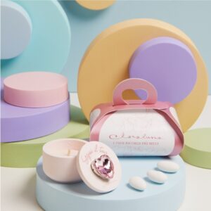 SCATOLINA ROSA CUORE ROSA CON CANDELA Ø 6X4 CM