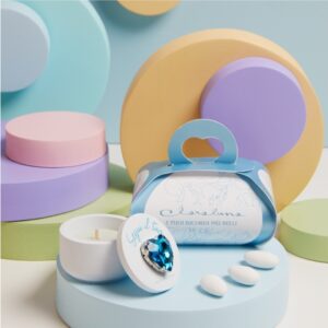 SCATOLINA AZZURRA CUORE AZZURRO CON CANDELA Ø 6X4 CM