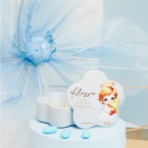 SCATOLINA AZZURRA ANGIOLETTO CON CANDELA 10.8X10.8X6 CM