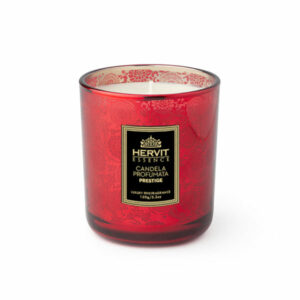 CANDELA PROFUMATA PRESTIGE 290G 8X10CM BICCHIERE VETRO ERIGRAFATO ROSSO**
