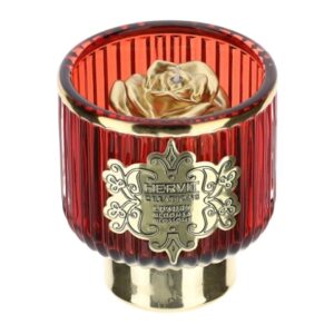 PORTACANDELA VETRO ROSSO/ORO DIA.8X9CM