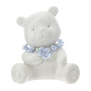 ORSETTO PORC. BIANCO 11CM C/FLOREALE BLU