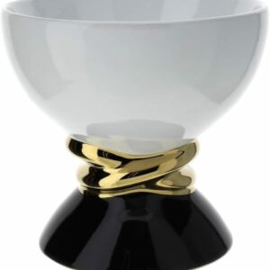 CIOTOLA WEAVING PORCELLANA DIA.21XH20CM BIANCO E NERO INTRECCIO ORO