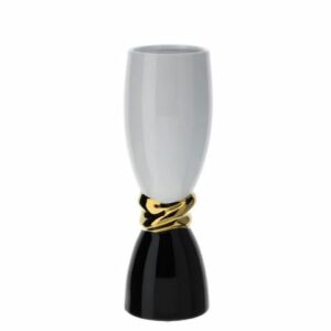 VASO WEAVING PORCELLANA DIA.12XH36CM BIANCO E NERO INTRECCIO ORO