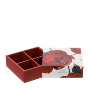 BOX CART.ROSE BACC.ROSSO 12,5X12,5X4CM BIANCO E ROSE  E DIV.INTERNA
