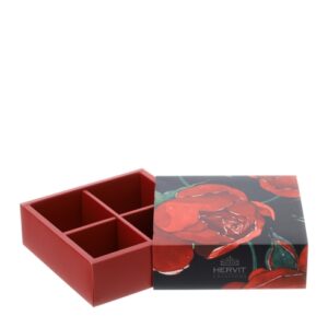 BOX CART.ROSE BACC.ROSSO 12,5X12,5X4CM NERO E ROSE  DIV.INTERNA