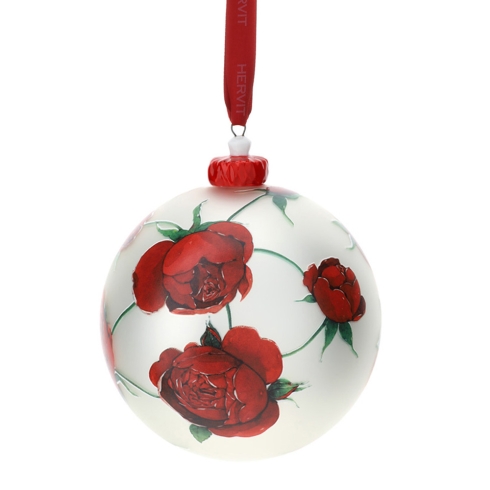 SFERA VETRO SOFF.DIA.12CM ROSE BACCARAT BIANCO SATINATO/ROSSO