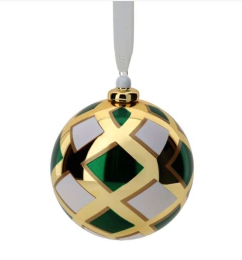SFERA VETRO BOREALE RHOMBUS DIA.10CM VERDE/ORO C/GANCIO
