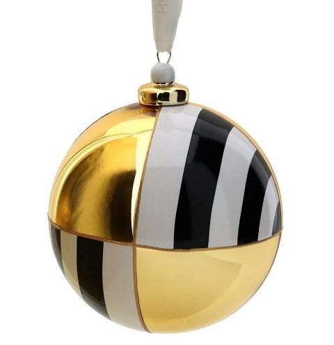 SFERA VETRO BOREALE QUARTERS DIA.10CM BIANCO/NERO/ORO C/GANCIO