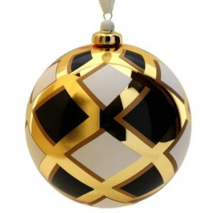 SFERA VETRO BOREALE RHOMBUS DIA.12CM BIANCO/NERO/ORO C/GANCIO