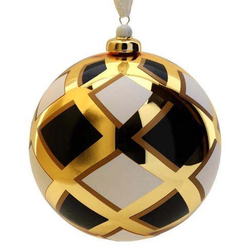SFERA VETRO BOREALE RHOMBUS DIA.12CM BIANCO/NERO/ORO C/GANCIO