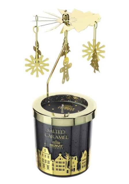 CANDELA PROF.SALTED CARAMEL 7X8CM 150Gn NERA C/GIOSTRINA METALLO ORO GIREVOLE