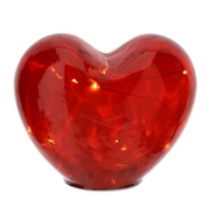 LAMPADA LED CUORE VETRO ROSSO 15XH12,5CM SOFFIATO POIS BIANCHI A BATTERIA