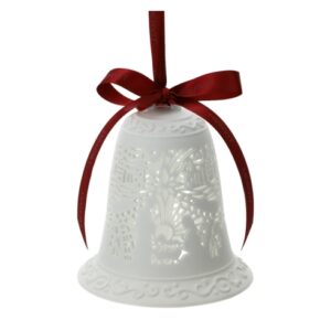 CAMPANA PORC.TRAF.BIANCA BISCUIT 15CM NATIVITA', NASTRO RASO ROSSO