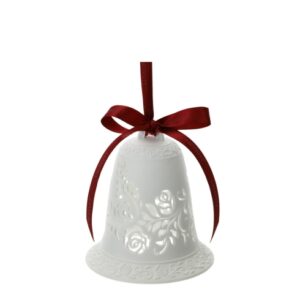 CAMPANA PORC.TRAF.BIANCA BISCUIT 10CM ROSE, NASTRO RASO ROSSO