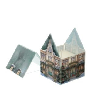 CONT.CANDELA VETRO COTTAGE VERDE9X9X13CM CHRISTMAS C/TETTO APRIB.PROF.OUD 270G