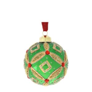 SFERA VETRO SOFF.DEC.ROMBO DIA.8CM VERDE
DIPINTA A MANO C/NASTRO ROSSO HERVIT SCAT.REGALO