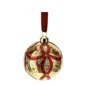 SFERA VETRO SOFF.DEC.SWING DIA.8CM ROSSA DIPINTA A MANO C/NASTRO ROSSO