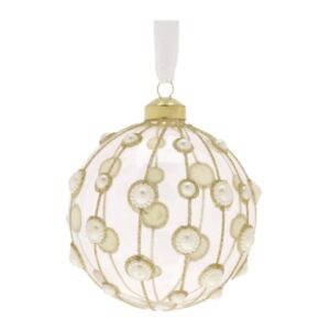 SFERA VETRO SOFF.DEC. DIA.10CM TRASPARENT DIPINTA A MANO C/NASTRO BIANCO