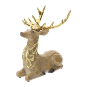 CERVO RESINA LEGNO/ORO 24XH25CM SEDUTO