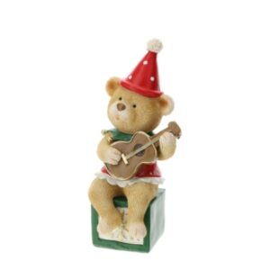 ORSETTO RESINA SEDUTO C/CHITARRA 20CM DIPINTO A MANO