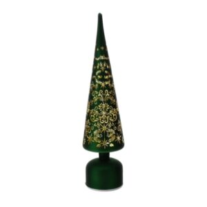 ALBERO CONO VETRO LED VERDE DIA.10XH40CM DEC.TRAF.LASER GIREVOLE A BATT.