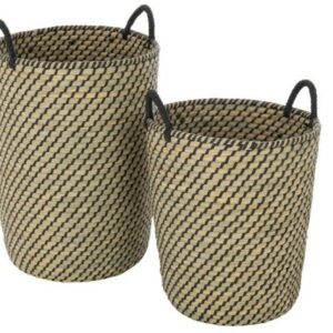 Cesto rotondo manico paglia naturale/nero M