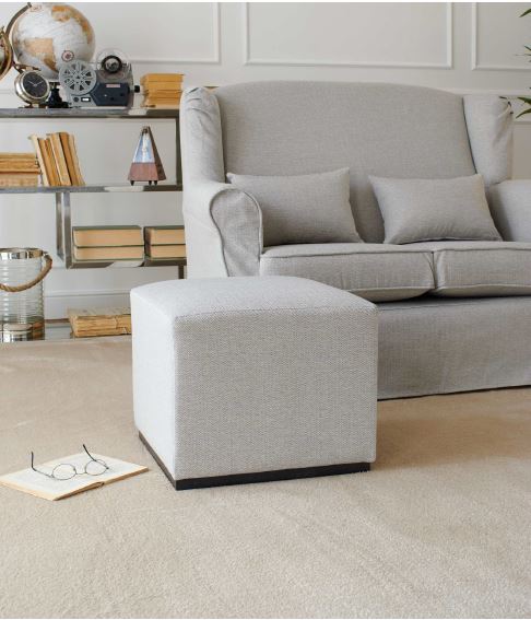 POUF SQUARE WHITE AND BEIGE - CM.44X44XH.43*