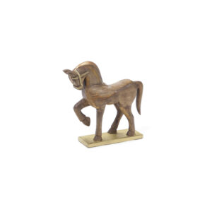 CAVALLO SU BASE LEGNO NATURAL/ORO CM12X42X42