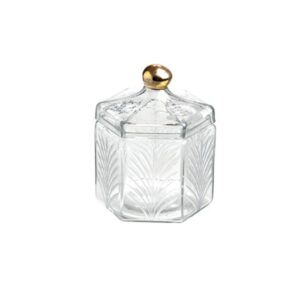 BARATTOLO ESAGONALE VETRO C/POMELLO DORATO CM13X16 TRAS