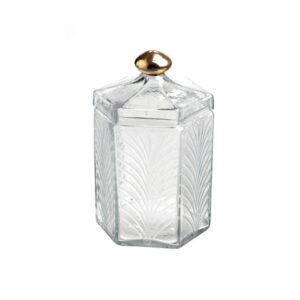 BARATTOLO ESAGONALE VETRO C/POMELLO DORATO CM13X21 TRAS