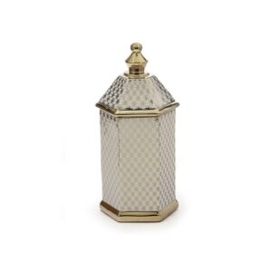VASO C/COPERCHIO CERAMICA DALIAN CM16X16X35 BIANCO-ORO