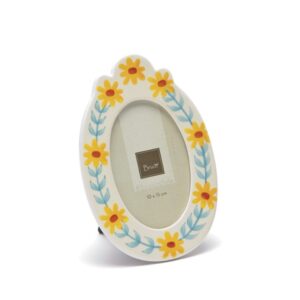 PORTAFOTO CERAMICA OVALE FLOWER CM16X23 GIALLO/BLU