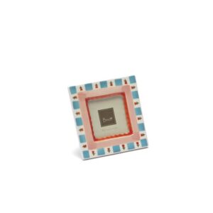 PORTAFOTO CERAMICA FLOWER&STRIPE CM12X12CM ROSA/BLU
